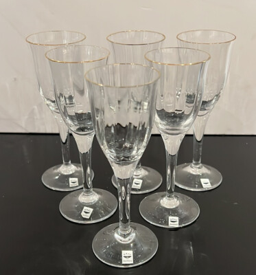 Gral Glas Germany Optic Faceted 5  Cordial Sherry Glasses Set 6 NWT