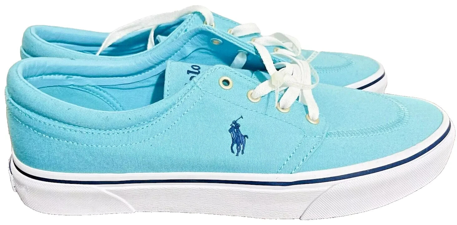 PONY Polo Ralph Lauren 11.5 D tela blu panna nuova con scatola