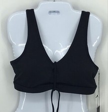 Mono B Black Sports Bra Size Large Front Tie Padded Polyester NWT Stretch Mesh
