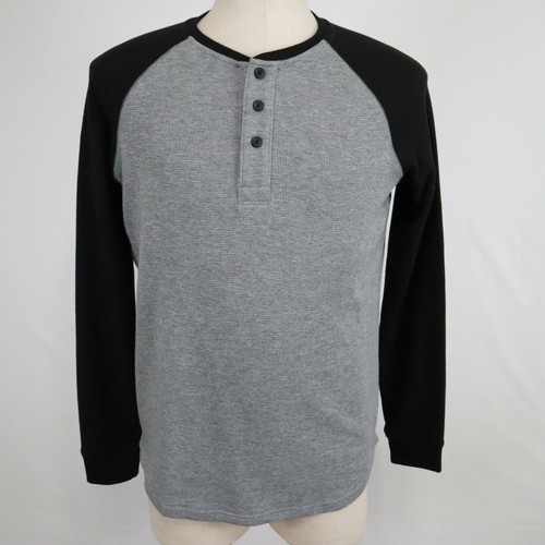 Long Sleeve Waffle Knit Henley Shirt Sz 