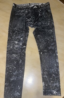 Adidas Tech Fit All Over Print Compression Pants Training Black IL7343 Sz XL NWT
