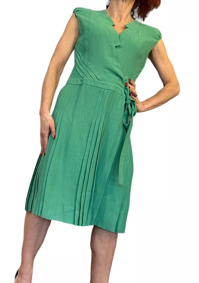 VESTIDO CRUZADO PLISADO VERDE SIN MANGAS LUCA LUCA ITALY PARA MUJER 42 US 6 Foto 4 de 4