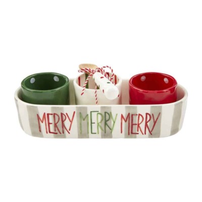 New Mud Pie Christmas Merry Cracker & Dip Bowl 5-Piece Set with Spreader
