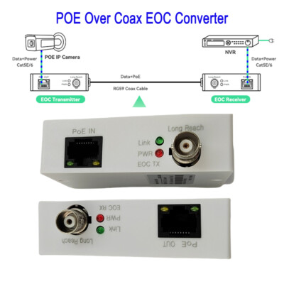 1pair Poe to CoaxConverter IP to Coax Max 3000ft Power Transmission