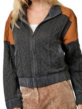 Charcoal And Tan Midcrop Bomber Jakcet