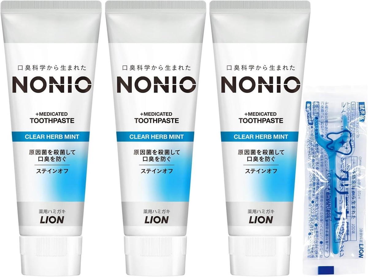 Set 3 Packs Lion Nonio Toothpaste Clear Herb Mint 130g Made In