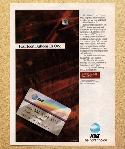 AT&T Phone Card # Button - Magazine Print Ads Ephemera Art 1987 | eBay