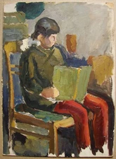 Ukrainian Soviet Oil Painting postimpressionism portrait child reading book