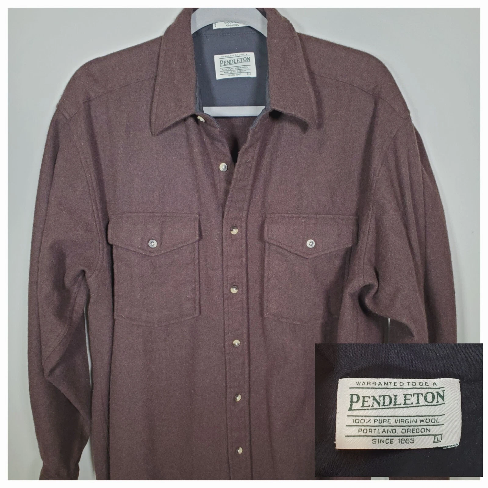 Vintage Pendleton Outdoor Shirt Pure Virgin Wool Flannel Brown Button Up Men's L