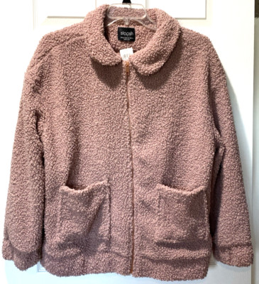 Stoosh Zip Jacket Mauve Front Pockets Mauve Lining Fun Flirty Plush Size M NEW
