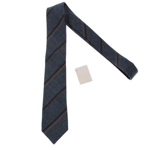 Paolo Albizzati NWT Neck Tie in Blue with Brown & Gray Stripes 100% Wool