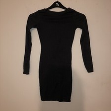 Nasty Gal Dark Grey Rib Bodycon Long Sleeved Dress XS