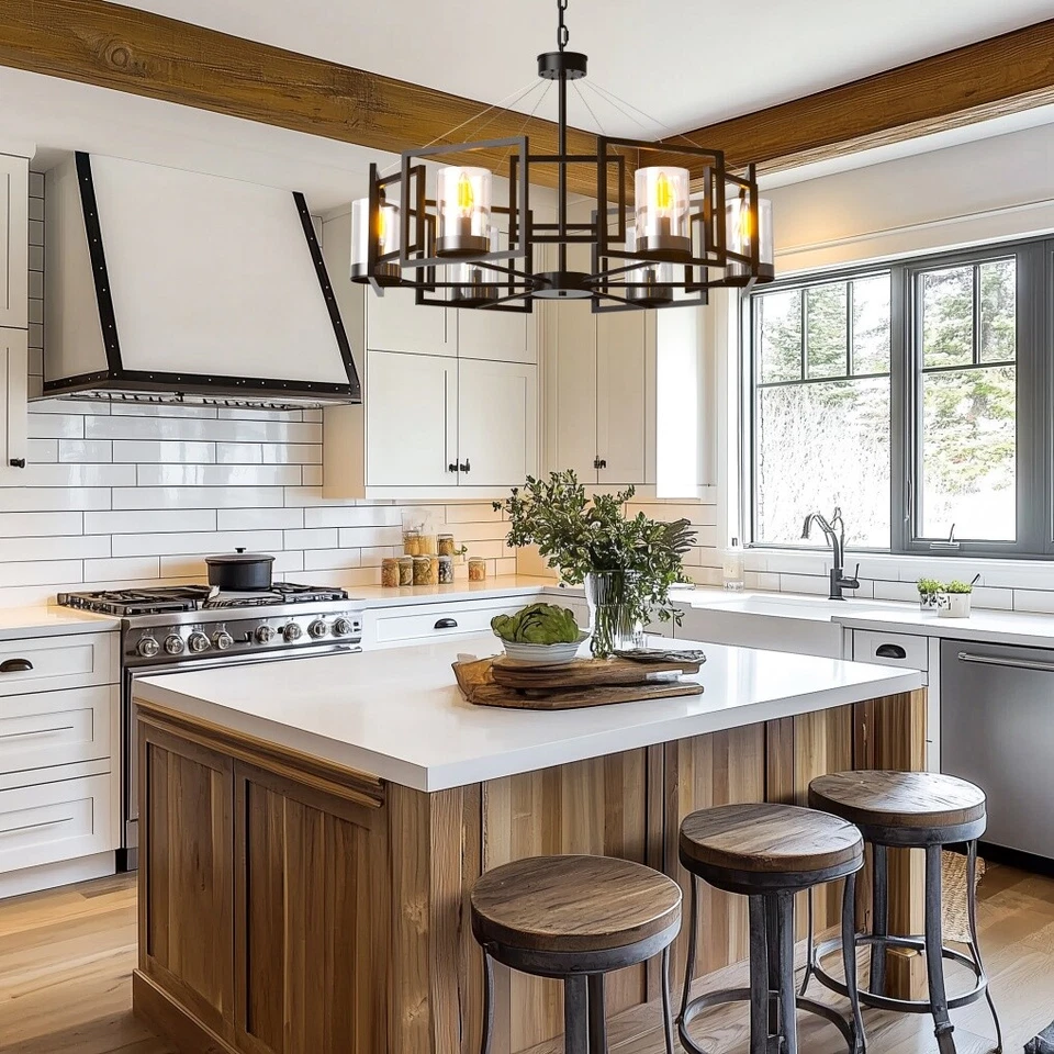 Large Vintage Chandelier Farmhouse Ceiling Pendant Light Fixture for Home Decor - Image 2 of 4