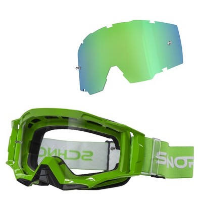 Schnorr MX Neo Motocross Goggles Clear Lens Anti-Fog Tear-Off+Wechselglas Grün