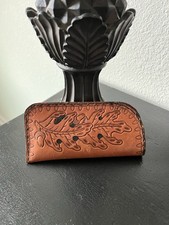 Vintage Hand Tooled Leather Eyeglass Case Oak Leaf Acorn Design Western Boho