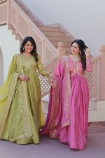 Indian Chinon Silk Salwar Kameez Wedding Party Wear Suit with Dupatta Stitched