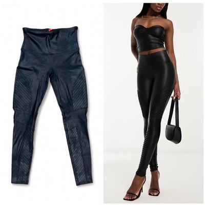 SPANX Biker Moto Faux Leather Stretch Quilted Slimming Leggings Size Large