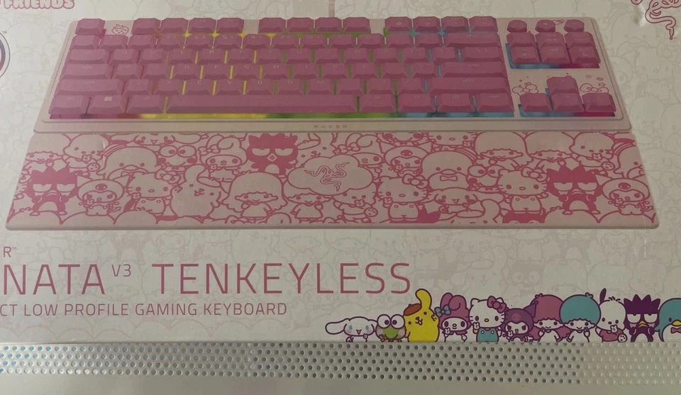 Razer Hello Kitty Theme Ornata V3 Tenkeyless Compact Low Profile Gaming Keyboard
