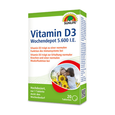 SUNLIFE  Vitamin D3 Wochendepot 20 Tabletten Knochen Zähne Langzeitwirkung Immun