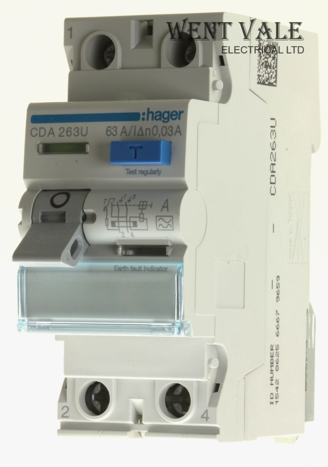 Hager - CDA 263U-161491 - 63a 30mA Inter Differential Double Pole Class A RCCB