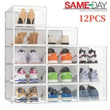 12x Shoe Box Storage Case Hard Plastic Boxes Transparent Stackable Shoe Display
