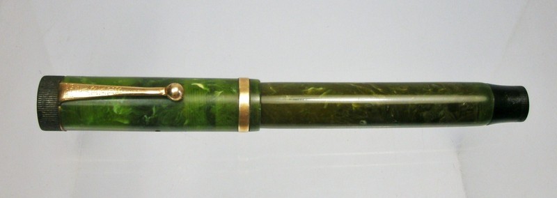 w Vtg PARKER OVERSIZE DUOFOLD LUCKY CURVE FOUNTAIN PEN Jade Green Button Fill