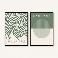 Set of 2 Bauhaus Sage Green Wall Art Prints Minimalist Scandinavian Posters