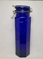 Vintage 1970 Cobalt Blue Glass Spaghetti Jar Canister 13 Inches. Made In Italy.