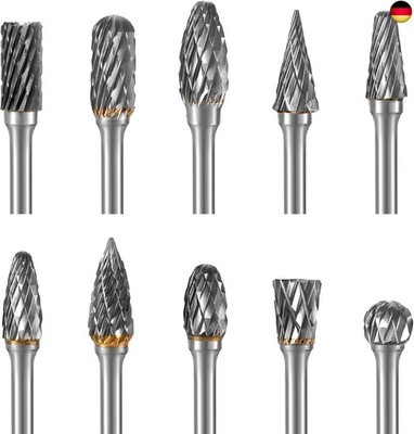 HPMAISON Hartmetall Frässtifte Set mit Doppelschnitt, 10 Stück Hartmetall R