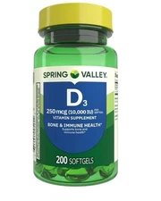 Spring Valley Vitamin D3 Softgels 250 mcg 10,000 IU 200 Ct
