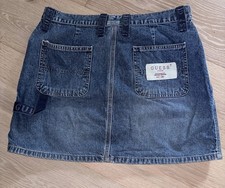 VTG Y2K Guess Jean Denim Carpenter Mini Skirt 100 Cotton Size 32 L USA Jeans