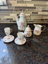 9 piece Ceramic Doll Tea Set Mini Tea Set by GANZ Floral Rose  Gold Decoration