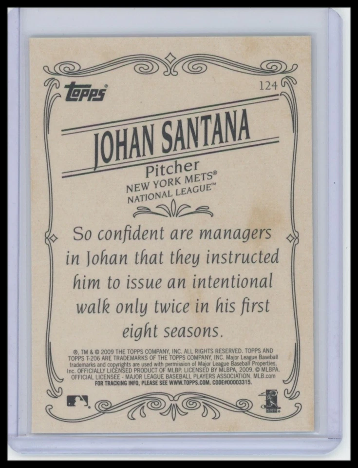 2009 Topps 206 #124 Johan Santana - Image 2 of 2