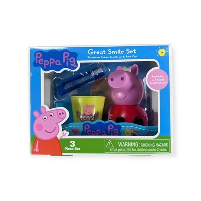 Peppa Pig Great Smile Set Toothbrush Holder Toothbrush Rinse Cup 3 Piece Set NEW
