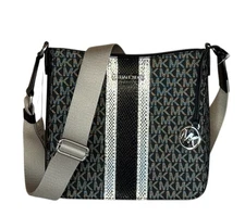 Michael Kors Jet Set Travel Small Messenger Bag Center Stripe MK Silver/Black