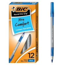 BIC Round Stic Grip Xtra Life Ball Pen, Medium Point 1.2mm , Blue, 12-Count