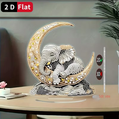 Diamond Art Elefant & Mond stehend Ornament Acryl Edelstein Handarbeit.