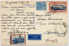 Katapult 1937 Brasilien Condor-Weihnachtskarte Cuyaba CH H 602 Catapult / 1305