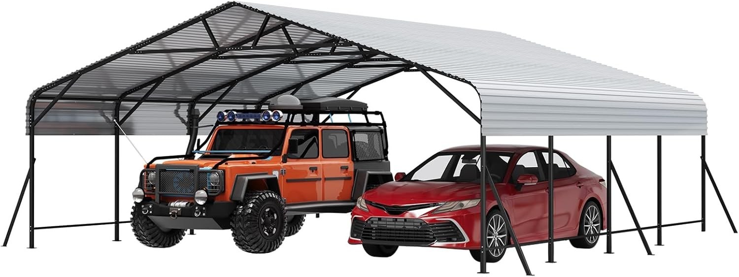 20x20FT Metal Carport Heavy Duty Canopy Galvanized Steel Roof Garage Car Shelter
