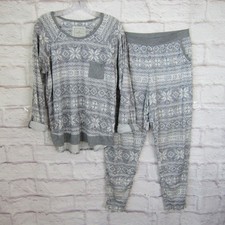 Cuddl Duds Womens 2 Pc Pajama Set Sz. M Fair Isle Snowflake Print Jogger Pants