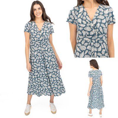 Womens Seasalt Blue Chapelle Dress Pocket Shells Print Midi Cotton Summer Size 8