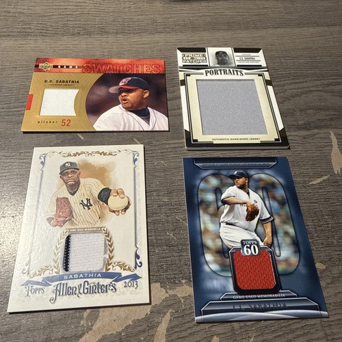C C SABATHIA 4 CARD GAME USED LOT GLLEN GINTER UPPER DECK PRIME PATCHES  TOPPS