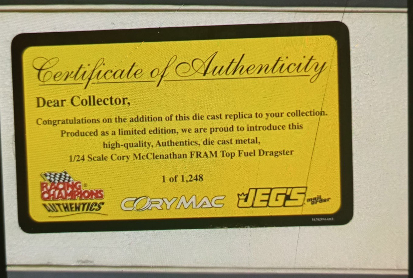 ( Rare ) Jegs 1.24scale Cory McClenathan Top Fuel Dragster NIB((Read Ad Plz))