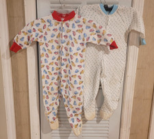 Vintage Car Pattern  Blue Dots Spotted Toddler Sleeper Footed Pajamas Set 2T