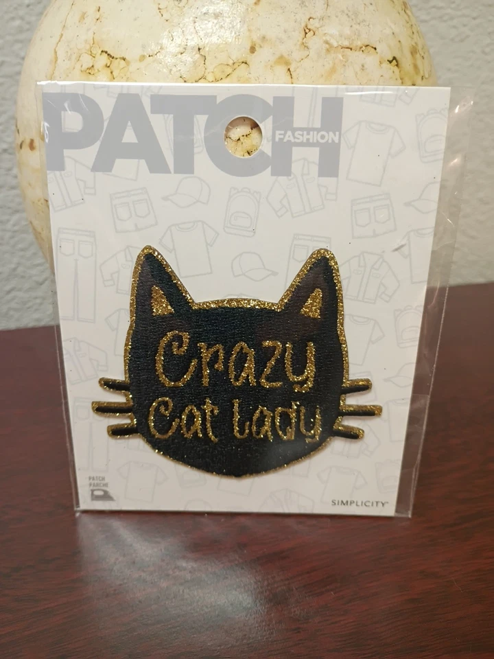 Simplicity Crazy Cat Lady applique Iron on Featuring a Black Cat With Gold 3"X3" - Image 2 of 4