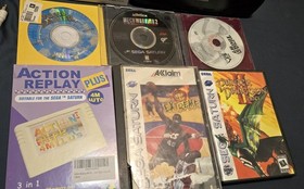 SEGA Sega Saturn Console Bundle 2 Controllers Games Action Replay Plus A/V Cable