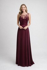 Oleg Cassini Burgundy Lace Illusion Evening Dress Women’s Size 20 Formal Prom
