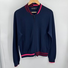 G/Fore Womens Blue Wool Zip Bomber Jacquard Golf Sweater FORE Heart Logo Size L