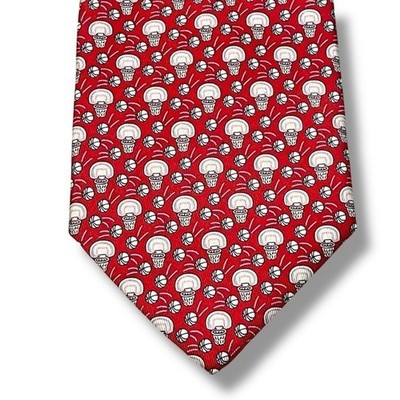 Vineyard Vines Silk Tie All Over Basketball Goal Micro Print 62'' Long Red Preppy