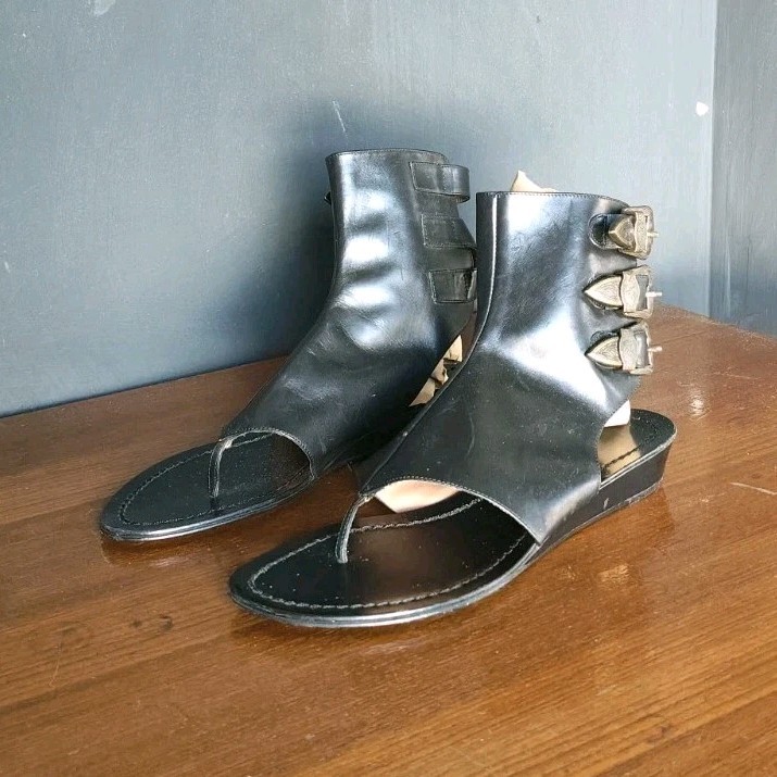 Sigerson Morrison sandali donna pelle nera perizoma fibbie caviglia EU 39